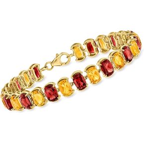 Ross-Simons 17.00 ct. t.w. Garnet and 13.00 ct. t.w. Citrine Bracelet in 18kt Gold Over Sterling. 8 inches