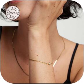 NOKMIT Solid 925 Sterling Silver Bracelets for Women, Dainty Interlocking Circles Cubic Zirconia Adjustable Chain Bracelet, Trendy Stackable Link Bracelets, Simple Cute Jewelry Gifts