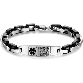 أساور طبية مطورة مع رمز الاستجابة السريعة للنساء والرجال سوار معرف التنبيه الطبي - رمز صغير من الفضة الاسترليني 7 بوصة - 9 بوصة - مساحة أكبر لمعلومات الهوية الطبية الطارئة المخصصة in Kuwait