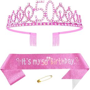 وشاح عيد الميلاد الخمسين الوردي للنساء عيد ميلاد الأميرة تاج الملكة تيارا حجر الراين عصابات عيد ميلاد عيد ميلاد الملكة وشاح زينة عيد ميلاد سعيد للنساء 50 عامًا لوازم حفلات أعياد الميلاد in Kuwait
