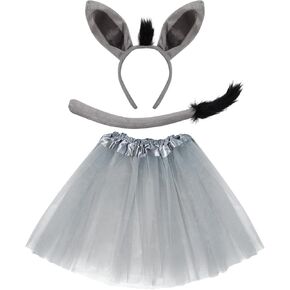 3 Pcs Donkey Costume Accessory Set Donkey Tutu Skirt Ears Headband Tail Animal Costume set for Halloween Cosplay Party