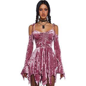 Dolls Kill F is for Fairies Handkerchief Dress for Women by Current Mood - Off-Shoulder, Custom Fit Dress for Fairycore Fashion - Mauve Velvet, Large