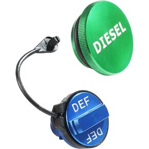 Zlirfy Diesel Fuel Cap,Car Accessories Aluminum Fuel Cap Combo Pack,Diesel Fuel tank Cap,Magnetic Green Diesel Fuel Cap and Anti-lost rope-Non-magnetic Blue DEF Cap for 2013-2018 Ram 1500 2500 3500