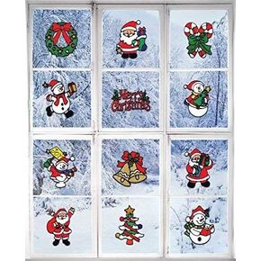 Christmas Decorations Window Clings 12-Pack I Christmas Stickers Decor I Re-Usable Christmas Decorations I Christmas Window Clings for Glass Windows Santa Claus, Snowman & Many More Indoor & Outdoor