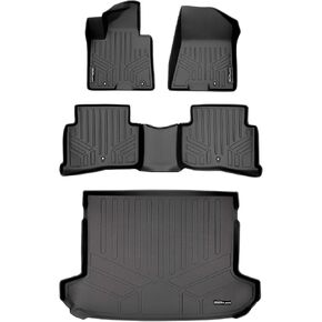 SMARTLINER Custom Fit Floor Mats and Cargo Liner Behind 2nd Row Upper Deck Set Black Compatible with 2017-2022 Kia Sportage