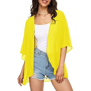 Indian Trendy Women's Solid Puff Sleeve Kimono Cardigan Loose Cover Up Casual Blouse Top Chiffon