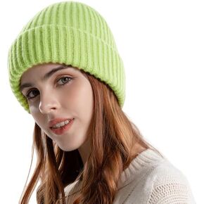 CHUNSE&X Ribbed Knit Beanie Hat, Off-White