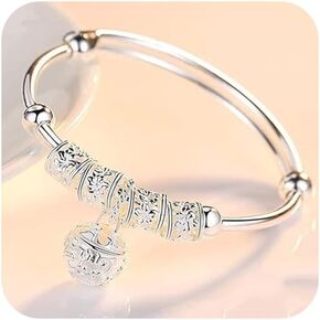 My Pet Elephant Cuteshop Fashion Jewelry Women's 925 Sterling Silver Beads Bangle Transfer Lucky Beads Bracelet Cuff Open Design Silver Bells Palace Bell Bracelet