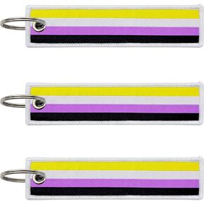 3 Pcs Nonbinary Rainbow Pride Flag Keychain,Woven label Key Chains for Car Keys,Fabric Key Chains Men and Women,Used for Various Decorations.