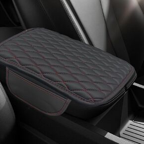 Car Center Console Cover, Car Armrest Cover Cushion, Leather Support Pad with 2 Storage Bags, Universal Interior Decorative Accessory for Most Vehicles, SUVs, Trucks, RVs (Red)