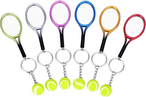 Avantaway Mini Tennis Ball and Racket Model Keychain Mental Novelty Handbag Lover Sport - 6 Pack in Saudi Arabia