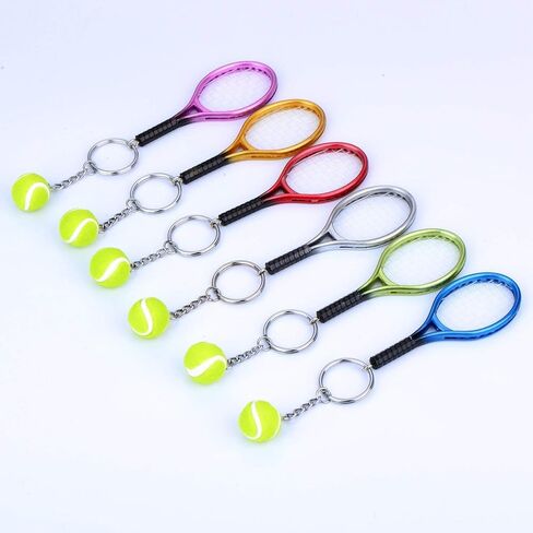 Avantaway Mini Tennis Ball and Racket Model Keychain Mental Novelty Handbag Lover Sport - 6 Pack in Saudi Arabia