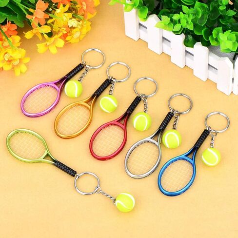 Avantaway Mini Tennis Ball and Racket Model Keychain Mental Novelty Handbag Lover Sport - 6 Pack in Saudi Arabia