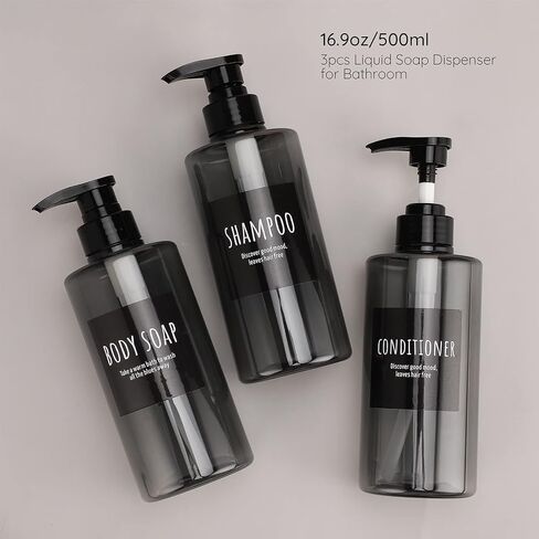 Segbeauty Shampoo Bottles with Pump, 16oz Empty Refillable Shower Bottle, 3 Pack 500ml Plastic Reusable Squeeze Lotion Dispenser for Shampoo and Conditioner Body Wash Liquid Soap Gel Bathroom Hotel in Saudi Arabia