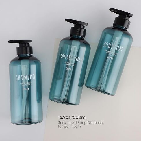 Segbeauty Shampoo Bottles with Pump, 16oz Empty Refillable Shower Bottle, 3 Pack 500ml Plastic Reusable Squeeze Lotion Dispenser for Shampoo and Conditioner Body Wash Liquid Soap Gel Bathroom Hotel in Saudi Arabia