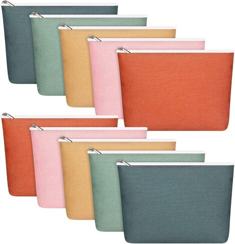 Reginary 10 Pack Canvas Makeup Bags Bulk for Women Multi Color Cosmetics Bag Travel Toiletry Bag Pencil Pouch Multiple Blank Makeup Bags with Zipper Gift for Valentine's Day Graduation(Boho Color) in Saudi Arabia
