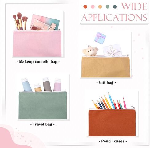 Reginary 10 Pack Canvas Makeup Bags Bulk for Women Multi Color Cosmetics Bag Travel Toiletry Bag Pencil Pouch Multiple Blank Makeup Bags with Zipper Gift for Valentine's Day Graduation(Boho Color) in Saudi Arabia