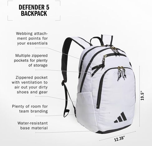 adidas Defender 5 Team Sports Backpack (33L) Durable Large Athletic Gym Laptop Travel Bag, Black/White, One Size in Saudi Arabia