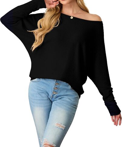 IWOLLENCE Women's Loose Long Batwing Sleeve Shirt Tops Knitted Off The Shoulder Lightweight Fall Blouses in Saudi Arabia