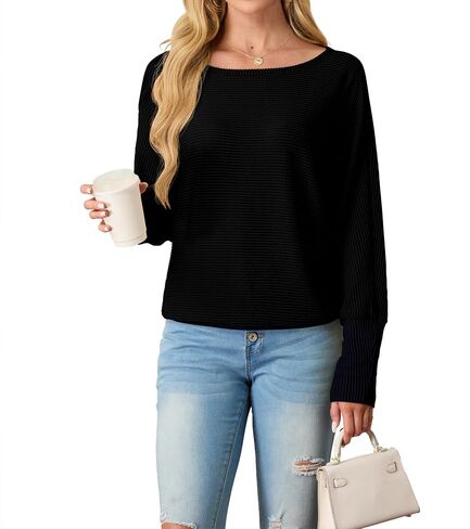 IWOLLENCE Women's Loose Long Batwing Sleeve Shirt Tops Knitted Off The Shoulder Lightweight Fall Blouses in Saudi Arabia