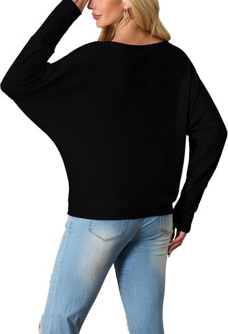 IWOLLENCE Women's Loose Long Batwing Sleeve Shirt Tops Knitted Off The Shoulder Lightweight Fall Blouses in Saudi Arabia