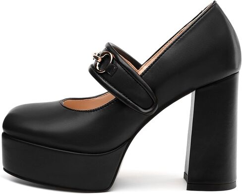 حذاء نسائي من JUSTDANNI بكعب ماري جين وكعب عالٍ مكتنز ومربع مغلق عند الأصابع حذاء مريح بحزام واحد لحفلات الزفاف والمكتب in Kuwait