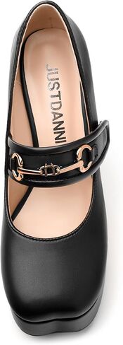 حذاء نسائي من JUSTDANNI بكعب ماري جين وكعب عالٍ مكتنز ومربع مغلق عند الأصابع حذاء مريح بحزام واحد لحفلات الزفاف والمكتب in Kuwait