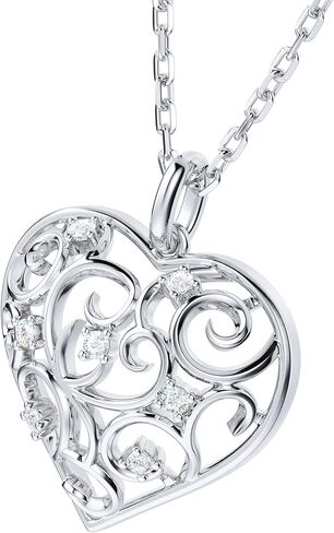 THELANDA Genuine Moissanite Sterling Silver 3D Filigree Heart-Shaped Pendant Necklace, Adjustable 18-20 Inch, Fine Elegant Jewelry Gift for Women in Kuwait