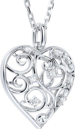 THELANDA Genuine Moissanite Sterling Silver 3D Filigree Heart-Shaped Pendant Necklace, Adjustable 18-20 Inch, Fine Elegant Jewelry Gift for Women in Kuwait
