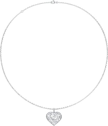 THELANDA Genuine Moissanite Sterling Silver 3D Filigree Heart-Shaped Pendant Necklace, Adjustable 18-20 Inch, Fine Elegant Jewelry Gift for Women in Kuwait