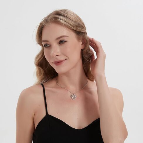 THELANDA Genuine Moissanite Sterling Silver 3D Filigree Heart-Shaped Pendant Necklace, Adjustable 18-20 Inch, Fine Elegant Jewelry Gift for Women in Kuwait