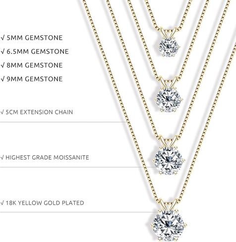 WOAINI Moissanite Pendant Necklaces for Women, Solitaire Moissanite Necklace Pendant, 18" & 2" Extender, Valentine's Day Anniversary Birthday Gift for Lady, 925 Sterling Silver 18K Gold Plated in Saudi Arabia