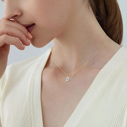 WOAINI Moissanite Pendant Necklaces for Women, Solitaire Moissanite Necklace Pendant, 18" & 2" Extender, Valentine's Day Anniversary Birthday Gift for Lady, 925 Sterling Silver 18K Gold Plated in Saudi Arabia