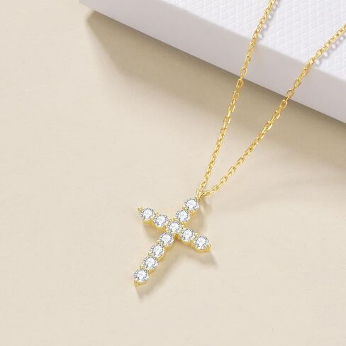 14K Gold Plated Dainty Cross Necklace for Women, Non Tarnish Cross Silver Pendants Necklaces for Women Trendy, Medium Cubic Zirconia Necklace for Women in Saudi Arabia