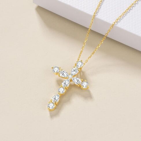 14K Gold Plated Dainty Cross Necklace for Women, Non Tarnish Cross Silver Pendants Necklaces for Women Trendy, Medium Cubic Zirconia Necklace for Women in Saudi Arabia