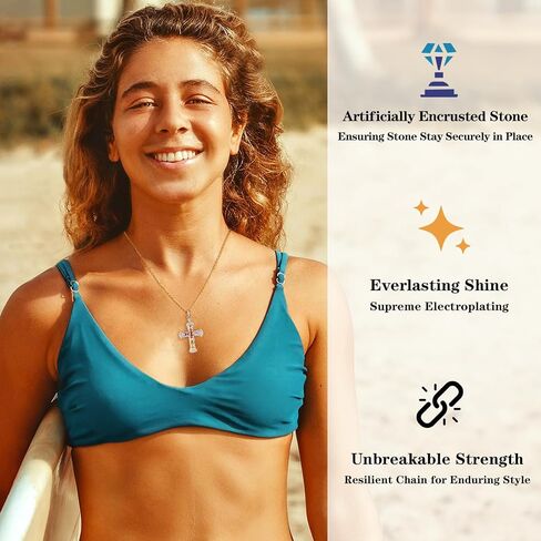 14K Gold Plated Dainty Cross Necklace for Women, Non Tarnish Cross Silver Pendants Necklaces for Women Trendy, Medium Cubic Zirconia Necklace for Women in Saudi Arabia