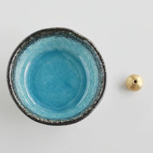 Asayu Japan Small Mini Incense Holder for Sticks, Nature Aquamarine Color, 3.3 inch (83mm), Made in Japan Ceramic Ash Catcher & Brass Incense Burner Set for Relaxation, Meditation, Office & Home Decor in Saudi Arabia
