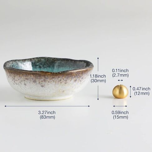 Asayu Japan Small Mini Incense Holder for Sticks, Nature Aquamarine Color, 3.3 inch (83mm), Made in Japan Ceramic Ash Catcher & Brass Incense Burner Set for Relaxation, Meditation, Office & Home Decor in Saudi Arabia