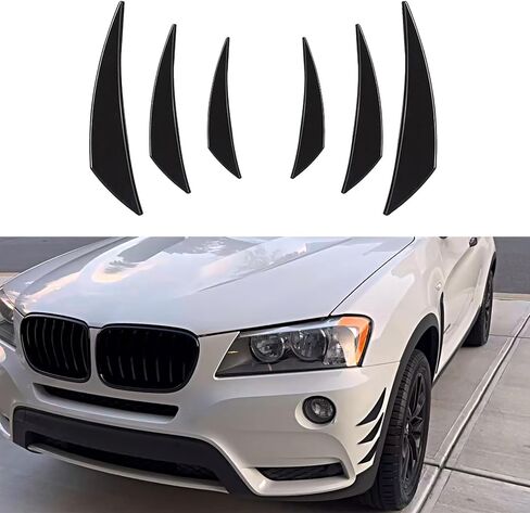 6PCS Car Spoiler Canards Kit, Universal Auto Front Bumper Lip Splitter, Fender Side Vents Stickers Soft Fins Spoiler Kit, Decoration Strip Car Accessories for Car Body (Bright Black) in Saudi Arabia