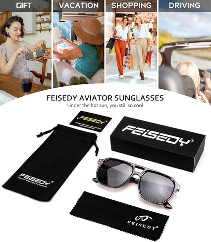 FEISEDY Retro Avaitor Sunglasses Women Men Vintage Square 70s Plastic Frame Pilot Sun Glasses B9144 in Saudi Arabia