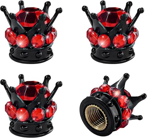4 PCS Crown Tire Stem Valve Caps, Bling Rhinestone Crown Tire Copper Core Stem Valve Caps, Sparkling Crown Air Stem Caps Cover for Auto Bicycle Motorcycle, Car Accessories (Pink) in Kuwait