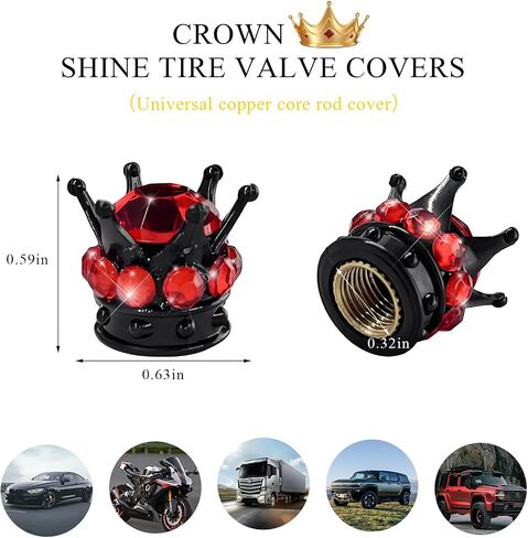 4 PCS Crown Tire Stem Valve Caps, Bling Rhinestone Crown Tire Copper Core Stem Valve Caps, Sparkling Crown Air Stem Caps Cover for Auto Bicycle Motorcycle, Car Accessories (Pink) in Kuwait