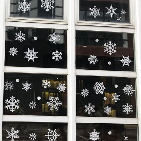 Shining Snowflakes Window Clings, 9 Sheets Glitter Snowflake Stickers DIY Removable New Year Decoration for Windows Glass Wall Door PVC Static Window Sticker for Valentine's Day Holiday Party(Silver) in Kuwait