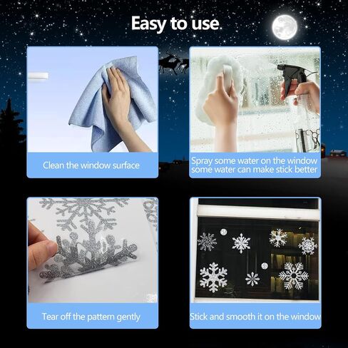 Shining Snowflakes Window Clings, 9 Sheets Glitter Snowflake Stickers DIY Removable New Year Decoration for Windows Glass Wall Door PVC Static Window Sticker for Valentine's Day Holiday Party(Silver) in Kuwait