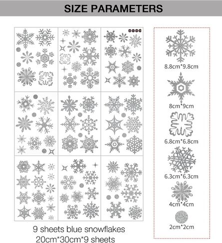 Shining Snowflakes Window Clings, 9 Sheets Glitter Snowflake Stickers DIY Removable New Year Decoration for Windows Glass Wall Door PVC Static Window Sticker for Valentine's Day Holiday Party(Silver) in Kuwait