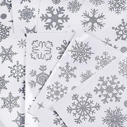 Shining Snowflakes Window Clings, 9 Sheets Glitter Snowflake Stickers DIY Removable New Year Decoration for Windows Glass Wall Door PVC Static Window Sticker for Valentine's Day Holiday Party(Silver) in Kuwait