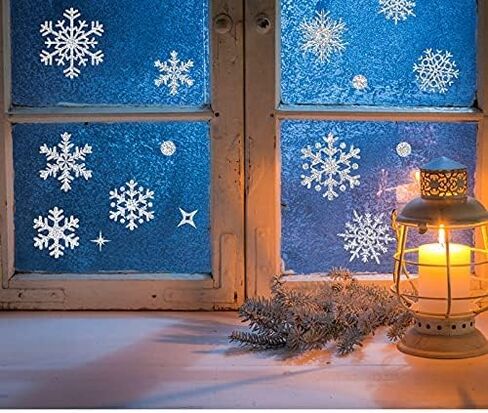 Shining Snowflakes Window Clings, 9 Sheets Glitter Snowflake Stickers DIY Removable New Year Decoration for Windows Glass Wall Door PVC Static Window Sticker for Valentine's Day Holiday Party(Silver) in Kuwait
