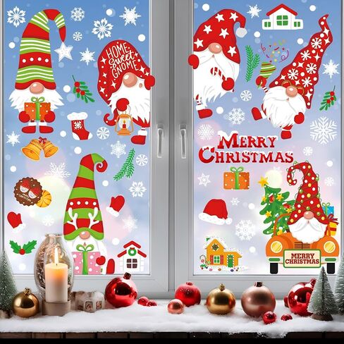 9 Sheets Mega Bundle of 110 Reusable Christmas Pink Window Clings Decal Stickers - Snowflakes Deer Father-Christmas Snowman for Winter Frozen Party Supplies Wonderland Decorations in Saudi Arabia