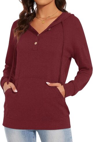 Anydeer Women Hoodie Long Sleeve Sweatshirt Button Up Henley Shirts Casual Tunic Tops in Saudi Arabia
