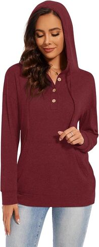 Anydeer Women Hoodie Long Sleeve Sweatshirt Button Up Henley Shirts Casual Tunic Tops in Saudi Arabia